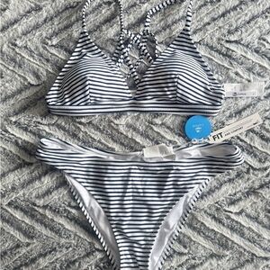 Cupshe Navy and White Striped Bikini